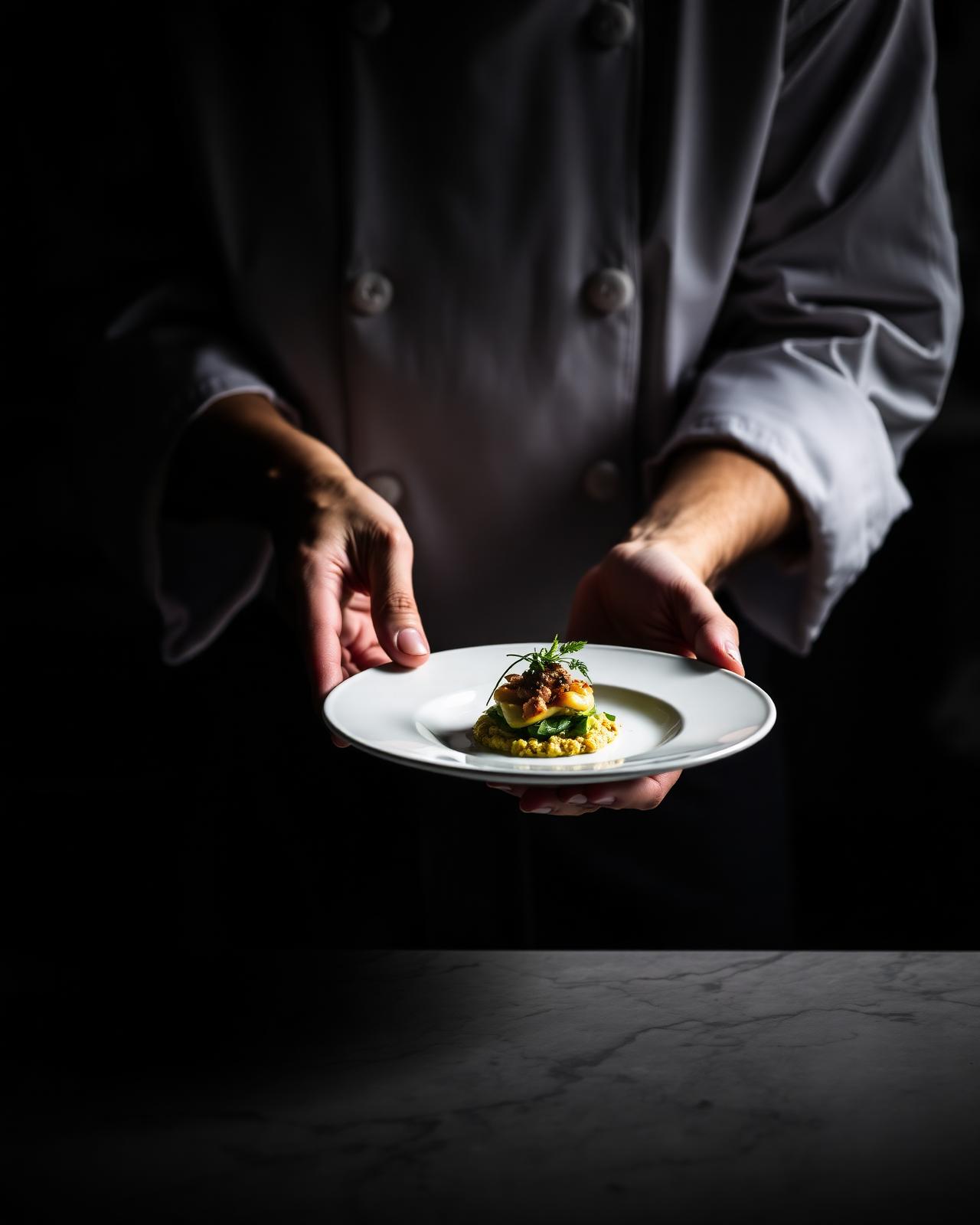 Chef plating an elegant dish
