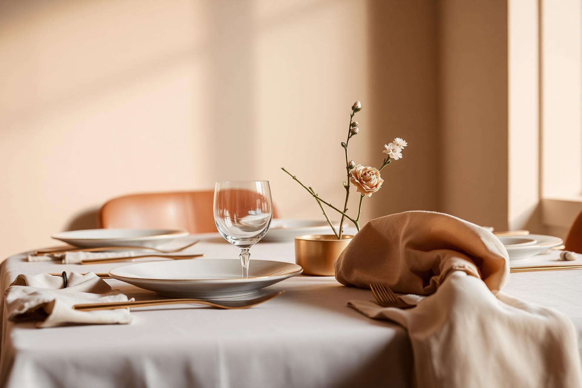 Refined tablescape with bone china and brushed gold cutlery