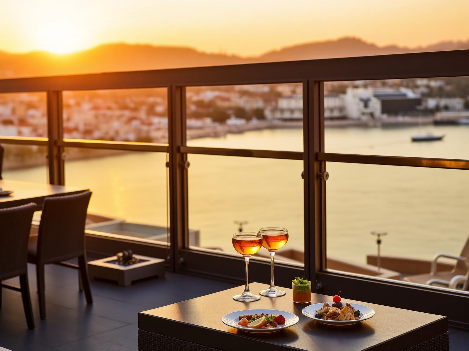 Rooftop sunset bar setting